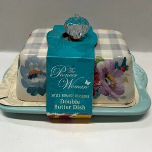 New The Pioneer Women Floral Double Butter Dish Sweet Romance Blossoms